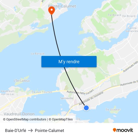 Baie-D'Urfé to Pointe-Calumet map