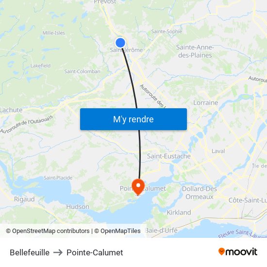 Bellefeuille to Pointe-Calumet map