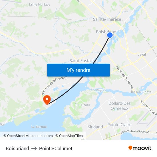 Boisbriand to Pointe-Calumet map