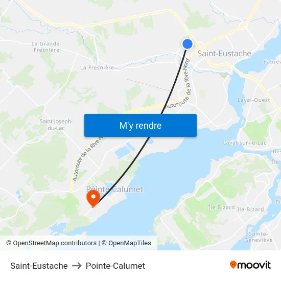 Saint-Eustache to Pointe-Calumet map