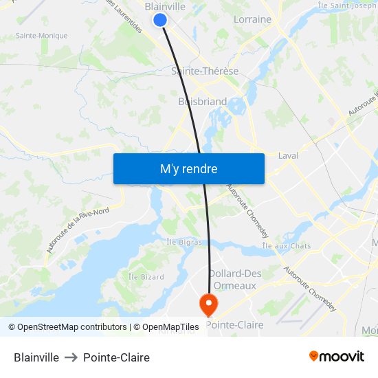 Blainville to Pointe-Claire map