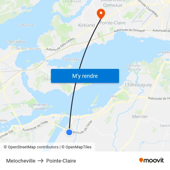 Melocheville to Pointe-Claire map