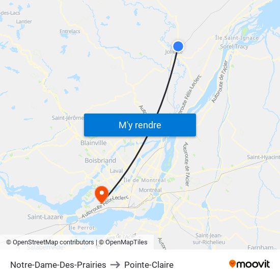 Notre-Dame-Des-Prairies to Pointe-Claire map