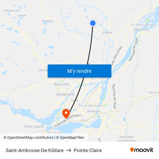 Saint-Ambroise-De-Kildare to Pointe-Claire map