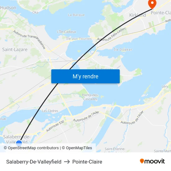 Salaberry-De-Valleyfield to Pointe-Claire map
