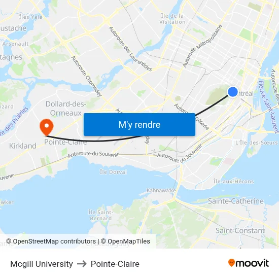 Mcgill University to Pointe-Claire map