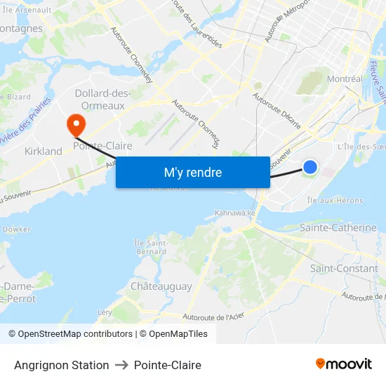 Angrignon Station to Pointe-Claire map