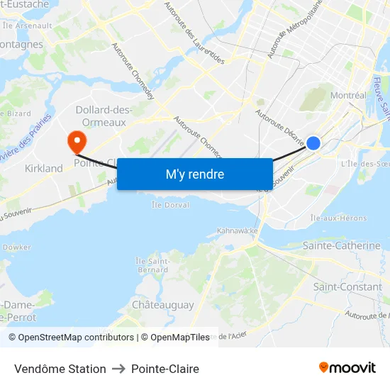 Vendôme Station to Pointe-Claire map