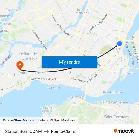 Station Berri UQAM to Pointe-Claire map