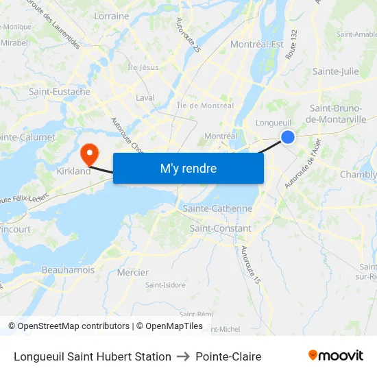 Longueuil Saint Hubert Station to Pointe-Claire map