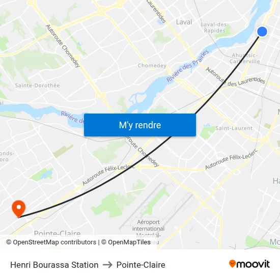 Henri Bourassa Station to Pointe-Claire map