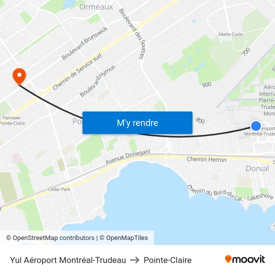 Yul Aéroport Montréal-Trudeau to Pointe-Claire map