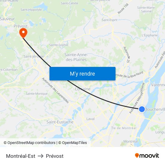 Montréal-Est to Prévost map