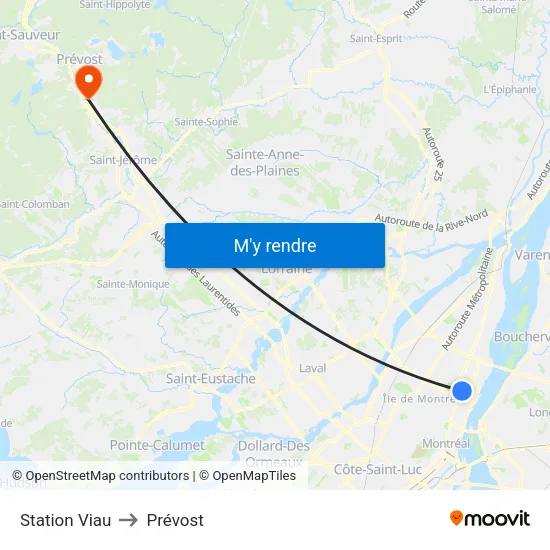 Station Viau to Prévost map