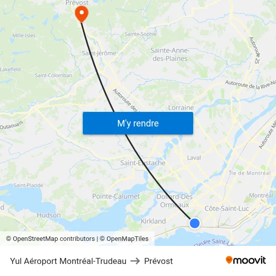 Yul Aéroport Montréal-Trudeau to Prévost map