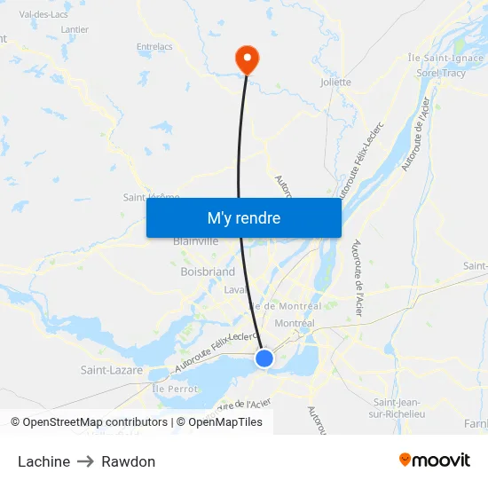 Lachine to Rawdon map