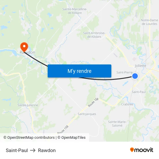 Saint-Paul to Rawdon map