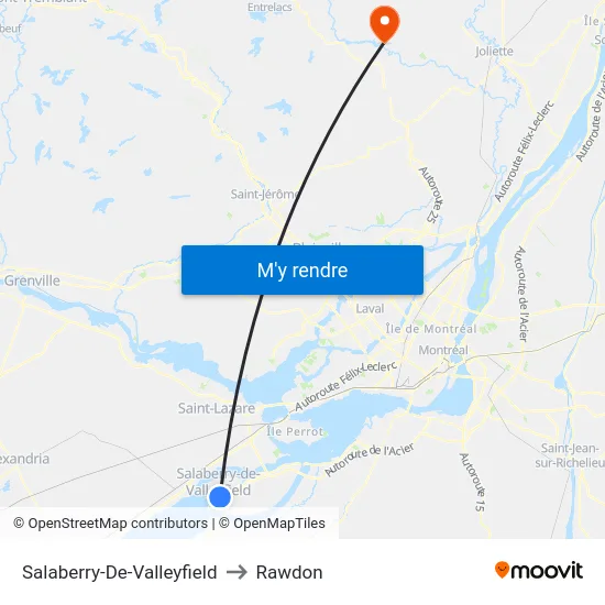 Salaberry-De-Valleyfield to Rawdon map