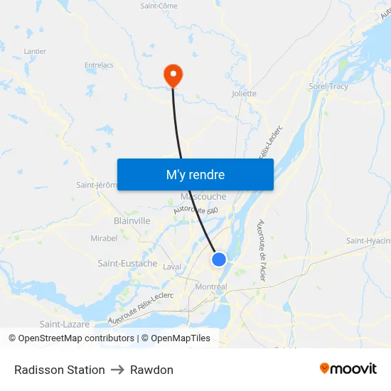 Radisson Station to Rawdon map