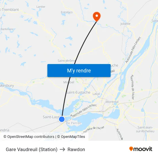 Gare Vaudreuil (Station) to Rawdon map