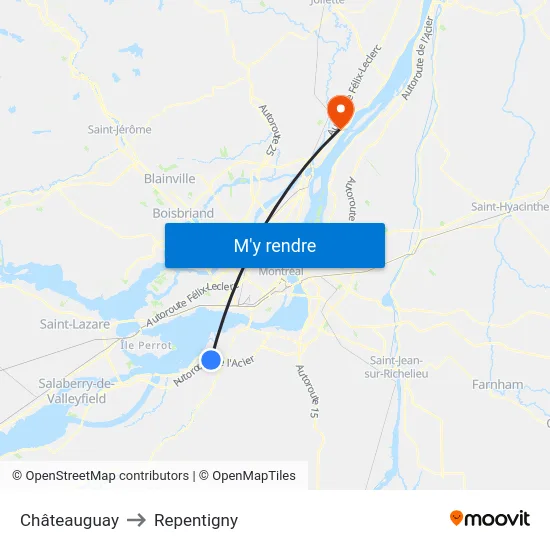 Châteauguay to Repentigny map