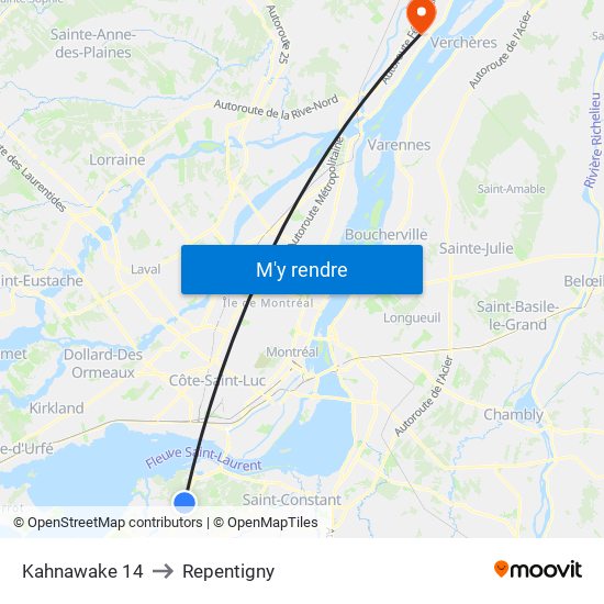 Kahnawake 14 to Repentigny map