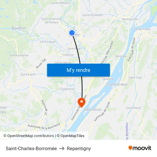 Saint-Charles-Borromée to Repentigny map