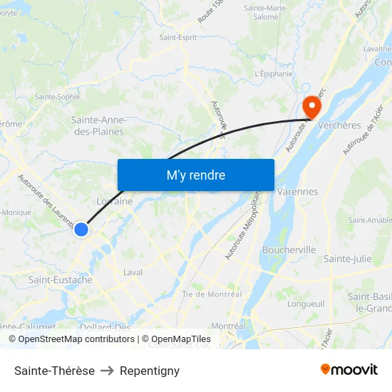 Sainte-Thérèse to Repentigny map