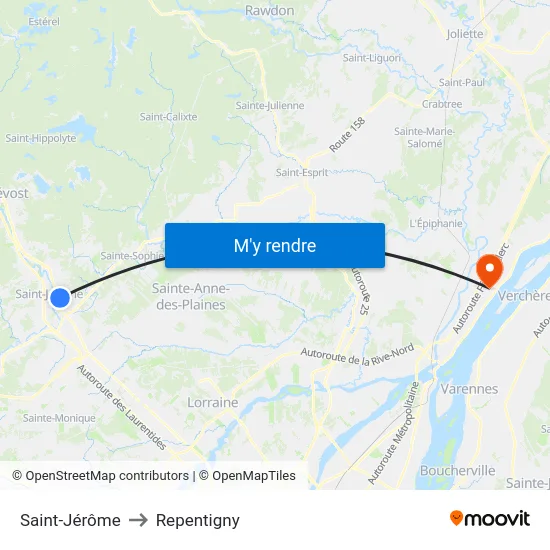 Saint-Jérôme to Repentigny map