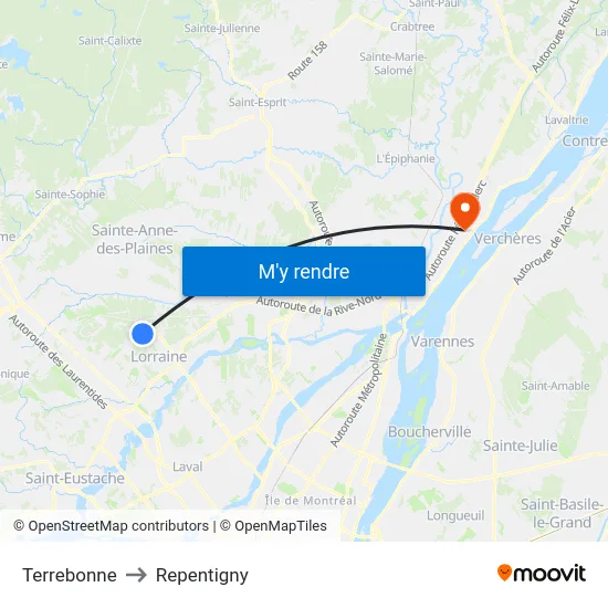 Terrebonne to Repentigny map