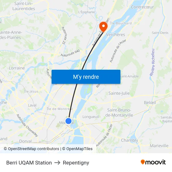 Berri UQAM Station to Repentigny map