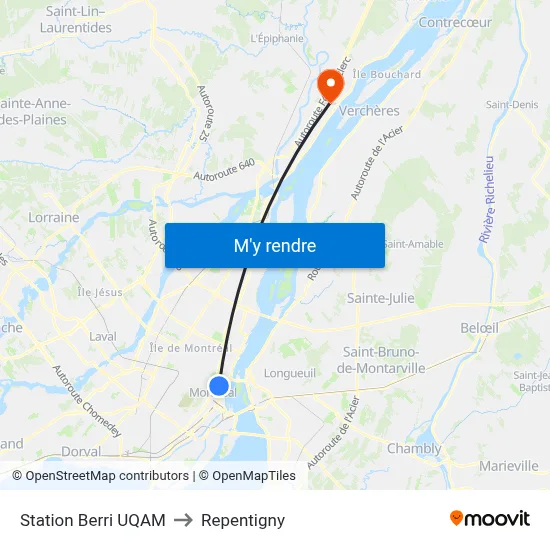 Station Berri UQAM to Repentigny map