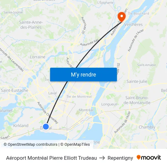 Aéroport Montréal Pierre Elliott Trudeau to Repentigny map