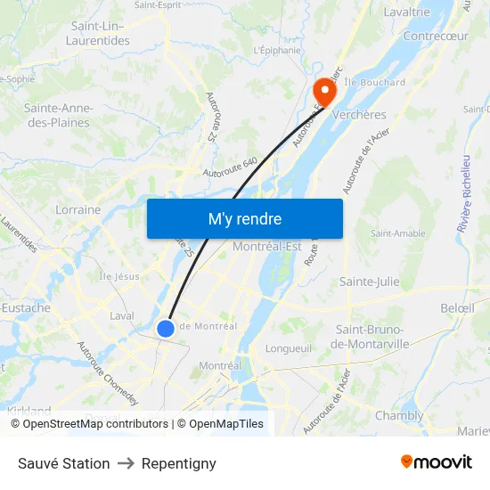 Sauvé Station to Repentigny map