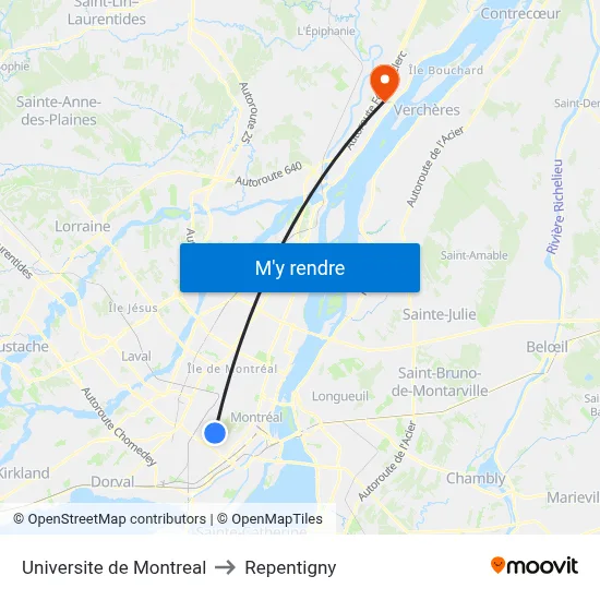 Universite de Montreal to Repentigny map