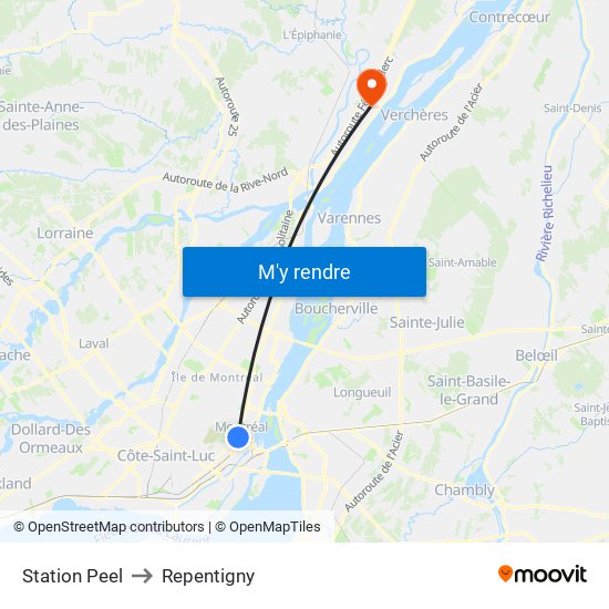Station Peel to Repentigny map