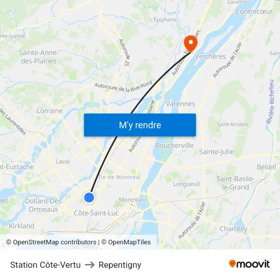 Station Côte-Vertu to Repentigny map