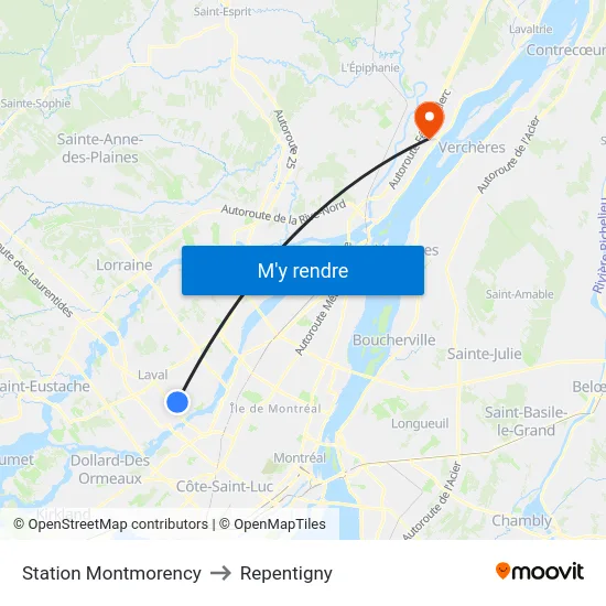 Station Montmorency to Repentigny map