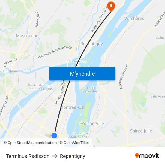 Terminus Radisson to Repentigny map