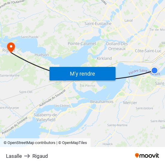 Lasalle to Rigaud map