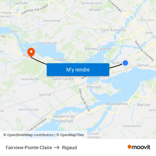 Fairview-Pointe-Claire to Rigaud map