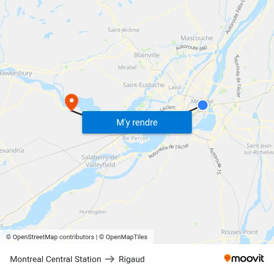 Montreal Central Station to Rigaud map