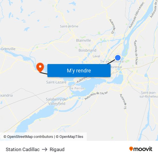 Station Cadillac to Rigaud map