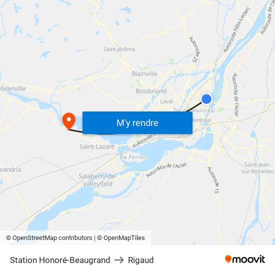 Station Honoré-Beaugrand to Rigaud map