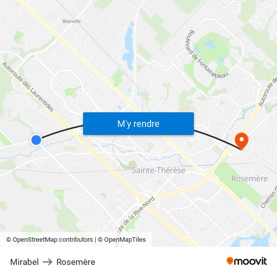 Mirabel to Rosemère map