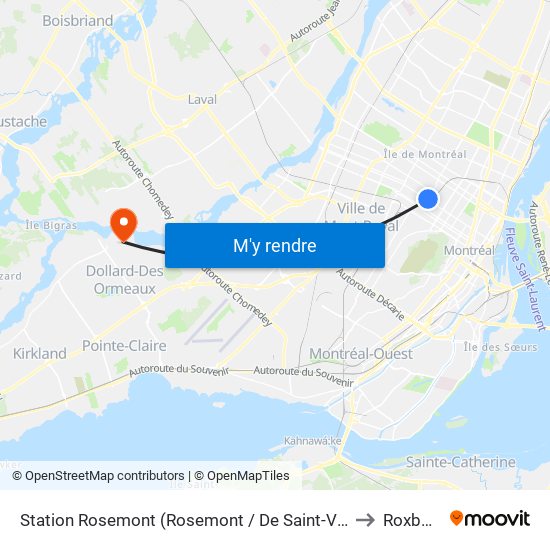 Station Rosemont (Rosemont / De Saint-Vallier) to Roxboro map