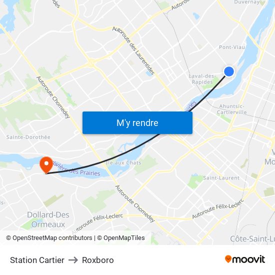 Station Cartier to Roxboro map