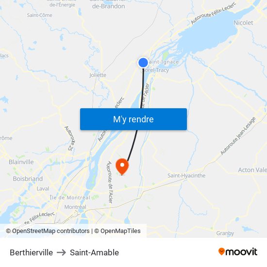 Berthierville to Saint-Amable map