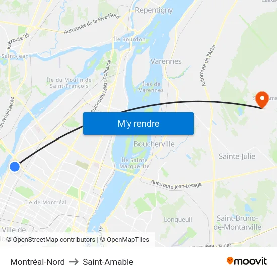 Montréal-Nord to Saint-Amable map