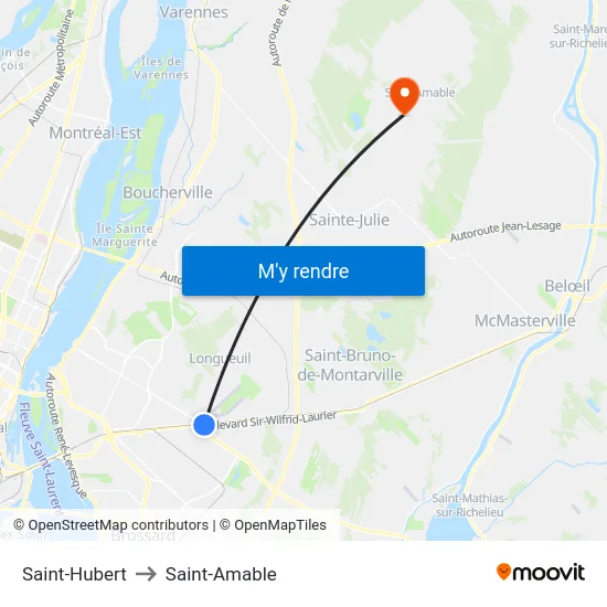 Saint-Hubert to Saint-Amable map